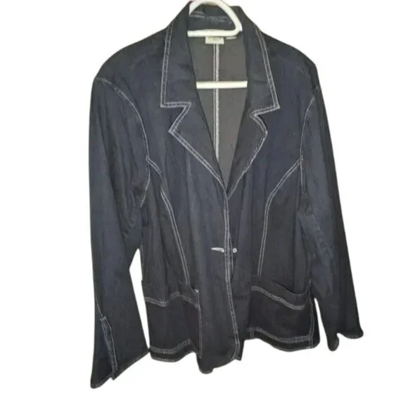 *3 FOR $9* Cato Woman Dark Denim Stretch Long Sleeve Jean Jacket Blazer Coat - Picture 1 of 4
